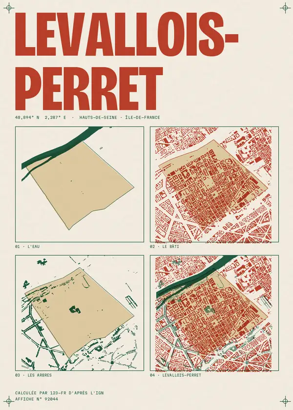 Affiche de Levallois-Perret, calculée par 123-fr d'après l'IGN