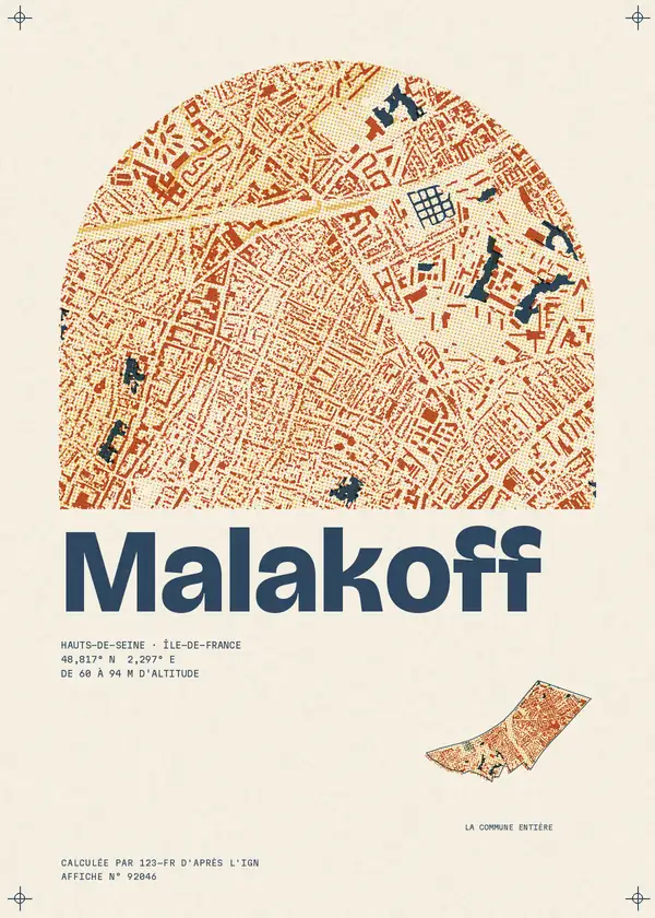 Affiche de Malakoff, calculée par 123-fr d'après l'IGN