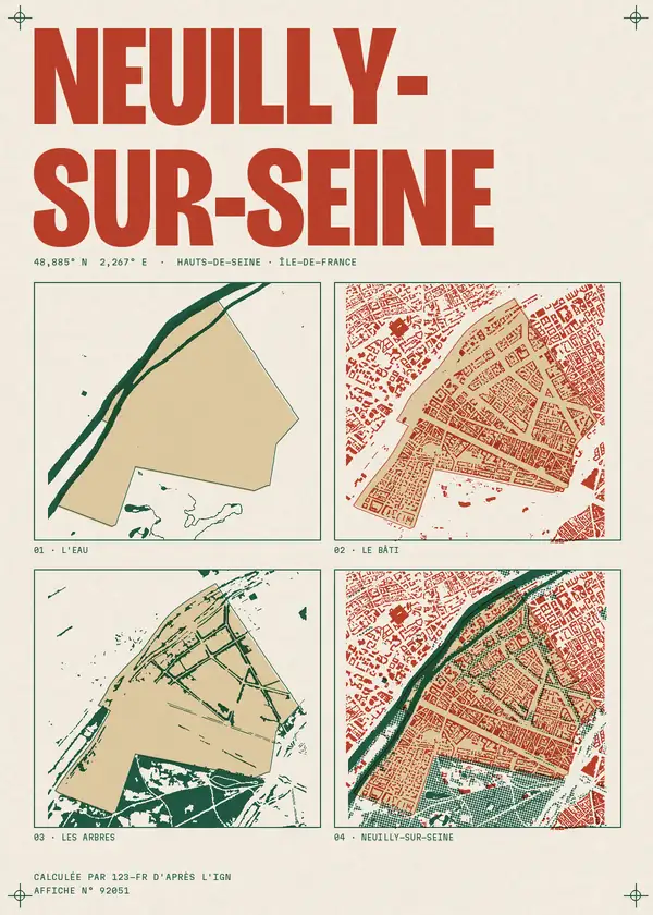 Affiche de Neuilly-sur-Seine, calculée par 123-fr d'après l'IGN