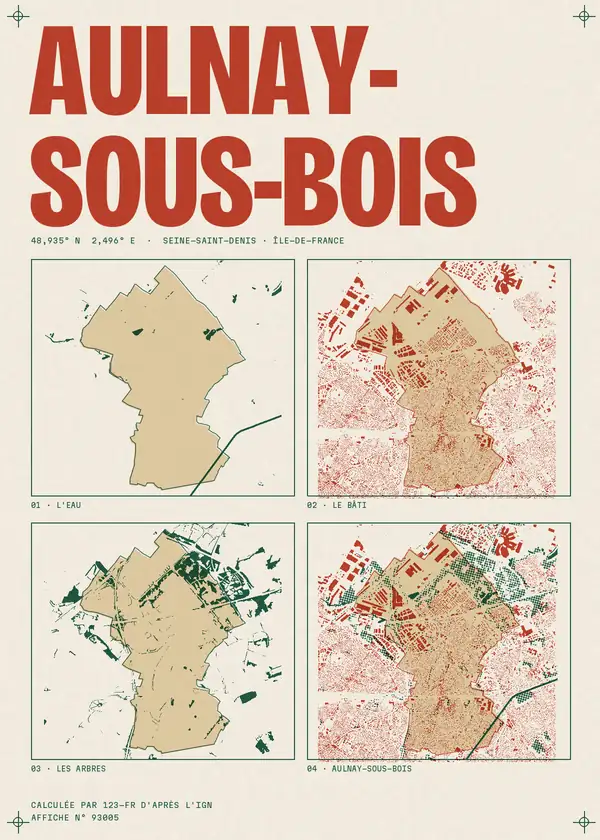 Affiche de Aulnay-sous-Bois, calculée par 123-fr d'après l'IGN