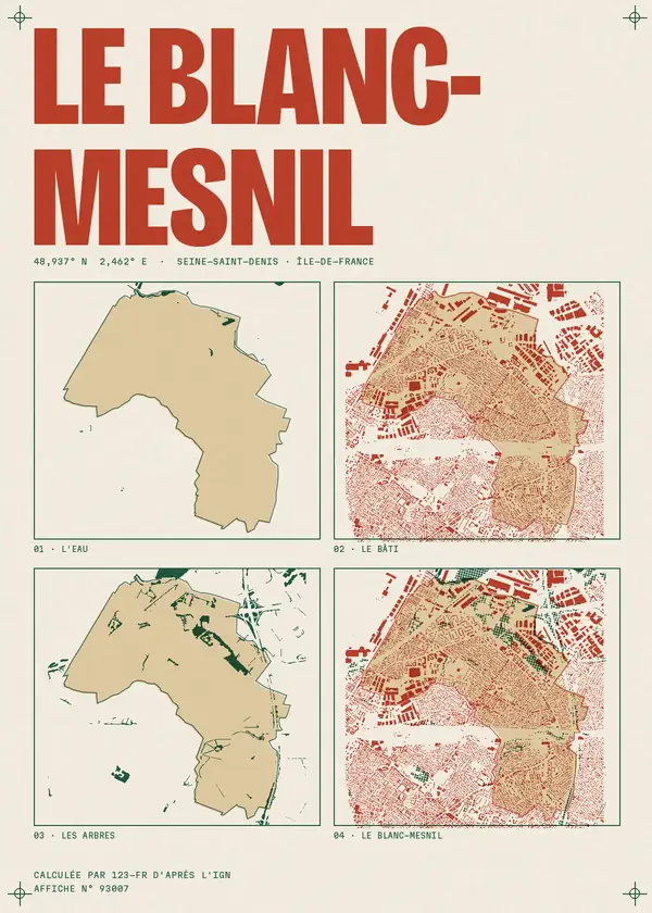 Affiche de Le Blanc-Mesnil, calculée par 123-fr d'après l'IGN