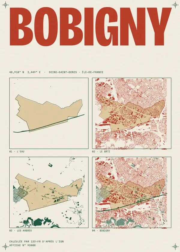 Affiche de Bobigny, calculée par 123-fr d'après l'IGN
