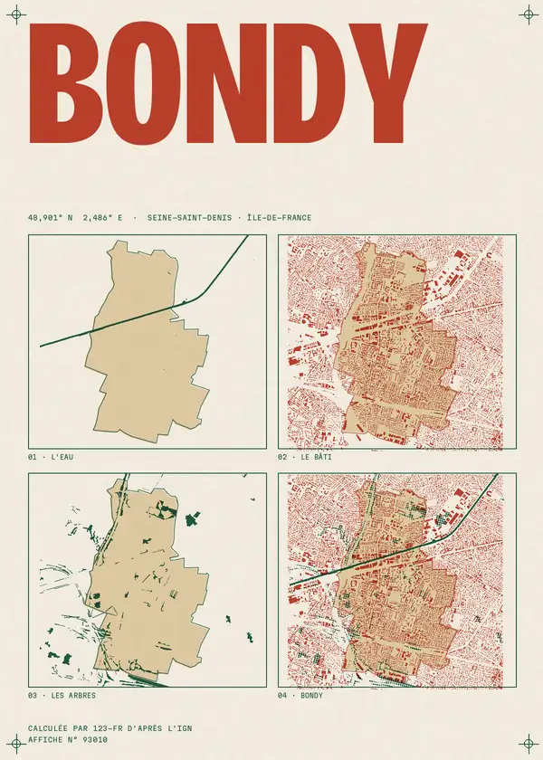 Affiche de Bondy, calculée par 123-fr d'après l'IGN