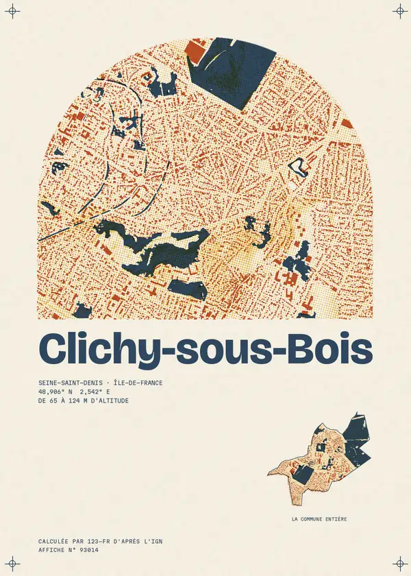 Affiche de Clichy-sous-Bois, calculée par 123-fr d'après l'IGN