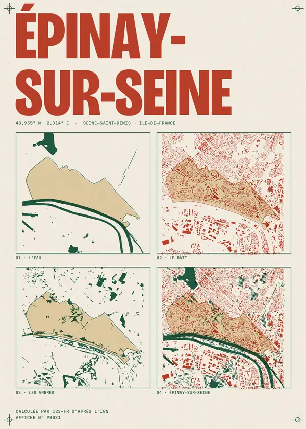 Affiche de Épinay-sur-Seine, calculée par 123-fr d'après l'IGN