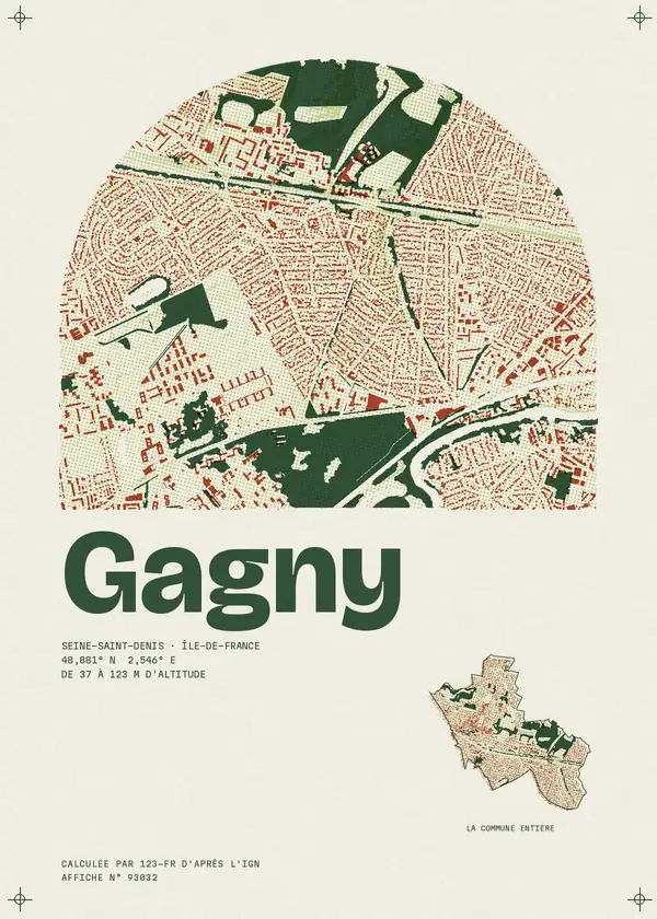 Affiche de Gagny, calculée par 123-fr d'après l'IGN