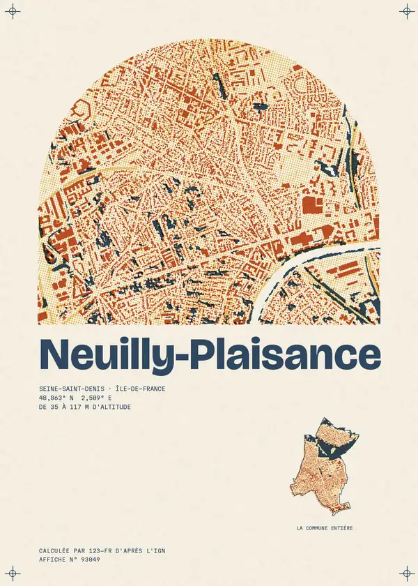 Affiche de Neuilly-Plaisance, calculée par 123-fr d'après l'IGN