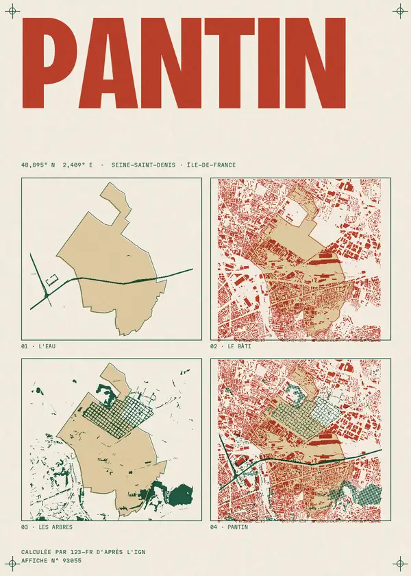 Affiche de Pantin, calculée par 123-fr d'après l'IGN