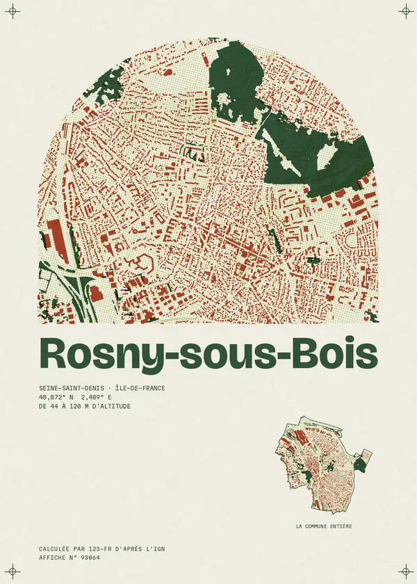 Affiche de Rosny-sous-Bois, calculée par 123-fr d'après l'IGN