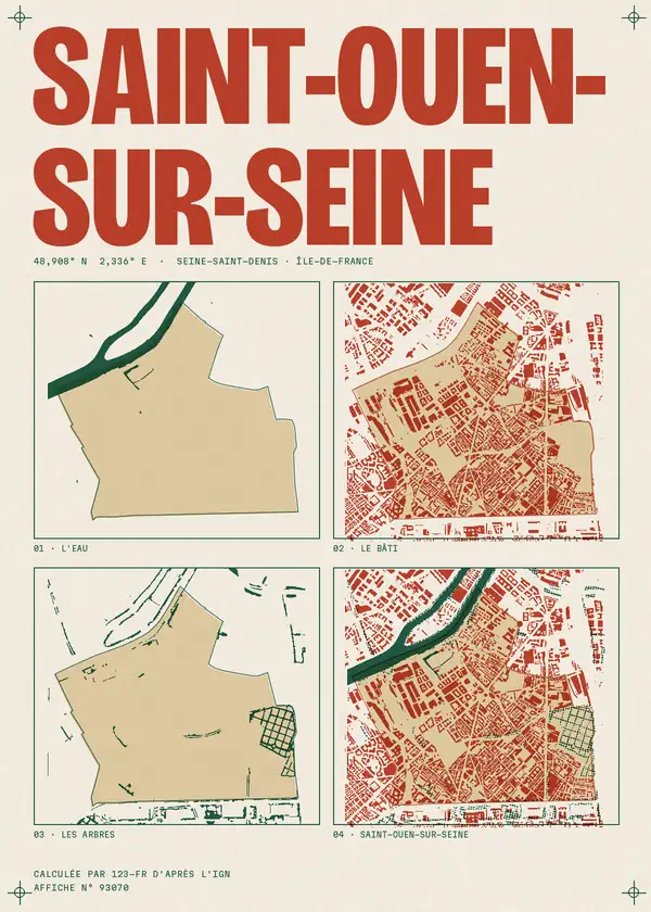Affiche de Saint-Ouen-sur-Seine, calculée par 123-fr d'après l'IGN