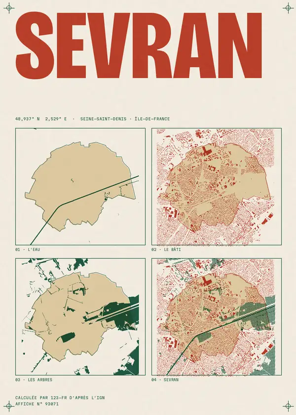 Affiche de Sevran, calculée par 123-fr d'après l'IGN