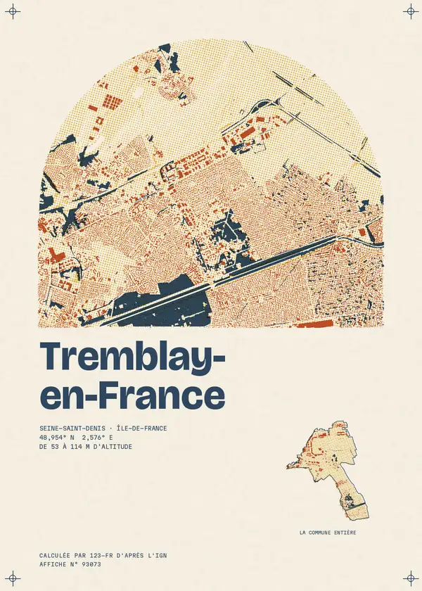 Affiche de Tremblay-en-France, calculée par 123-fr d'après l'IGN