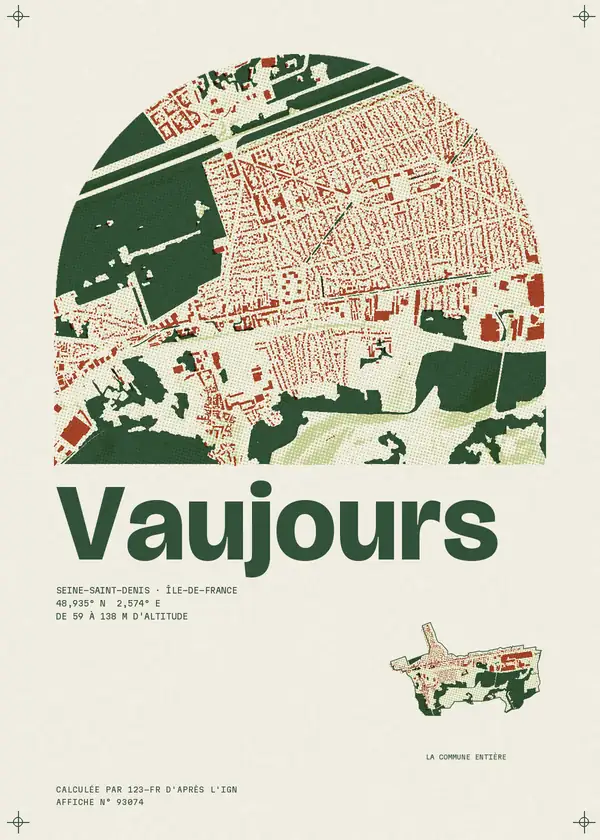 Affiche de Vaujours, calculée par 123-fr d'après l'IGN