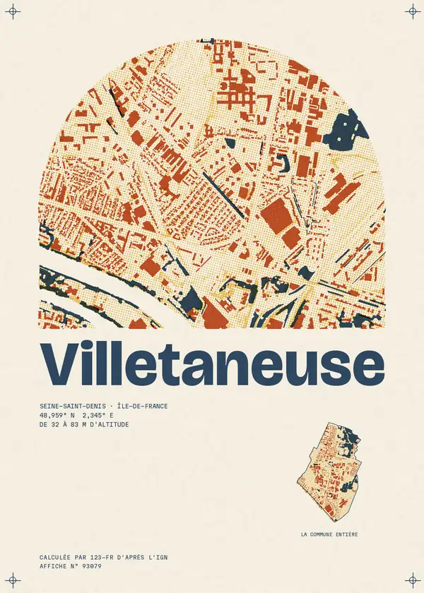 Affiche de Villetaneuse, calculée par 123-fr d'après l'IGN