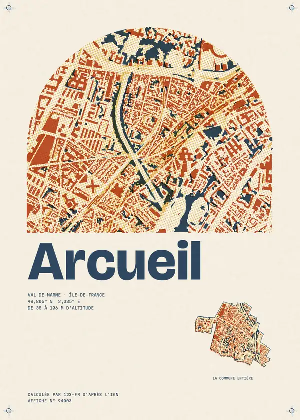 Affiche de Arcueil, calculée par 123-fr d'après l'IGN