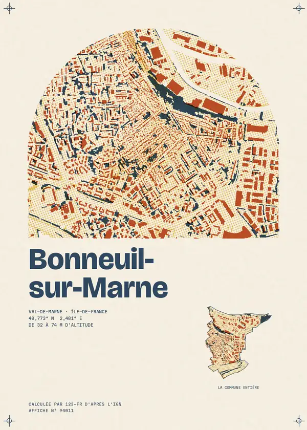 Affiche de Bonneuil-sur-Marne, calculée par 123-fr d'après l'IGN