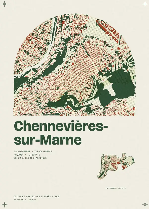 Affiche de Chennevières-sur-Marne, calculée par 123-fr d'après l'IGN