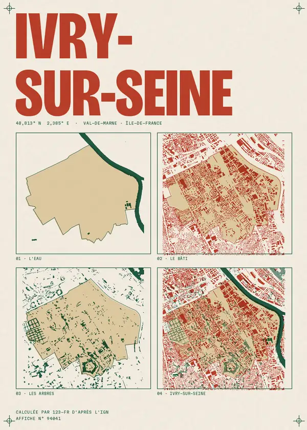 Affiche de Ivry-sur-Seine, calculée par 123-fr d'après l'IGN