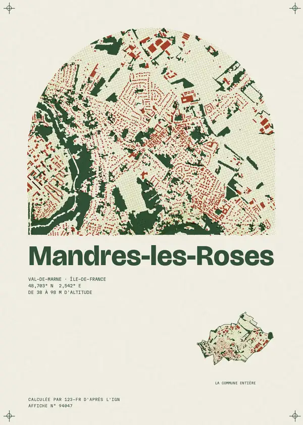 Affiche de Mandres-les-Roses, calculée par 123-fr d'après l'IGN