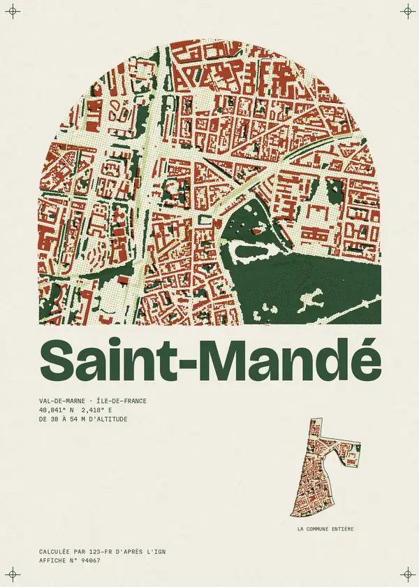 Affiche de Saint-Mandé, calculée par 123-fr d'après l'IGN