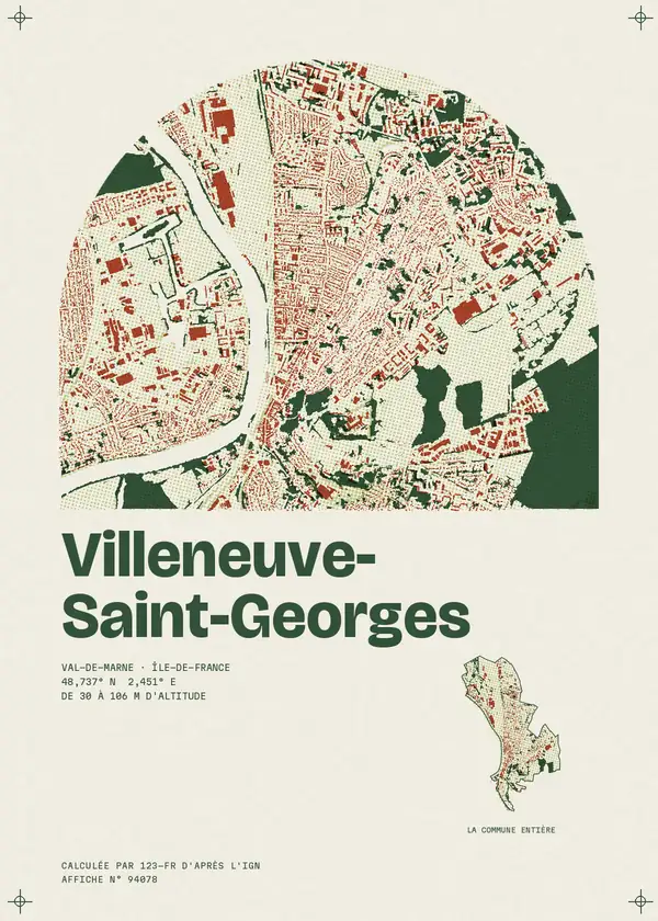 Affiche de Villeneuve-Saint-Georges, calculée par 123-fr d'après l'IGN