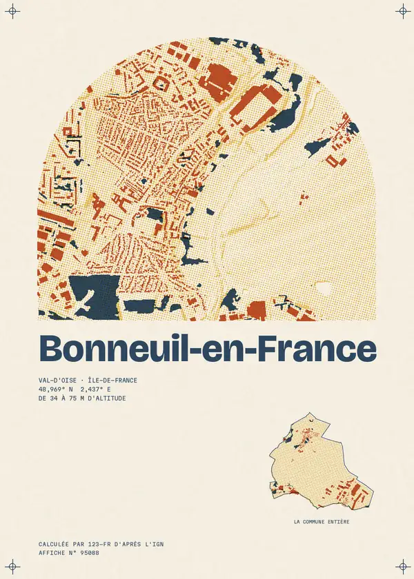 Affiche de Bonneuil-en-France, calculée par 123-fr d'après l'IGN