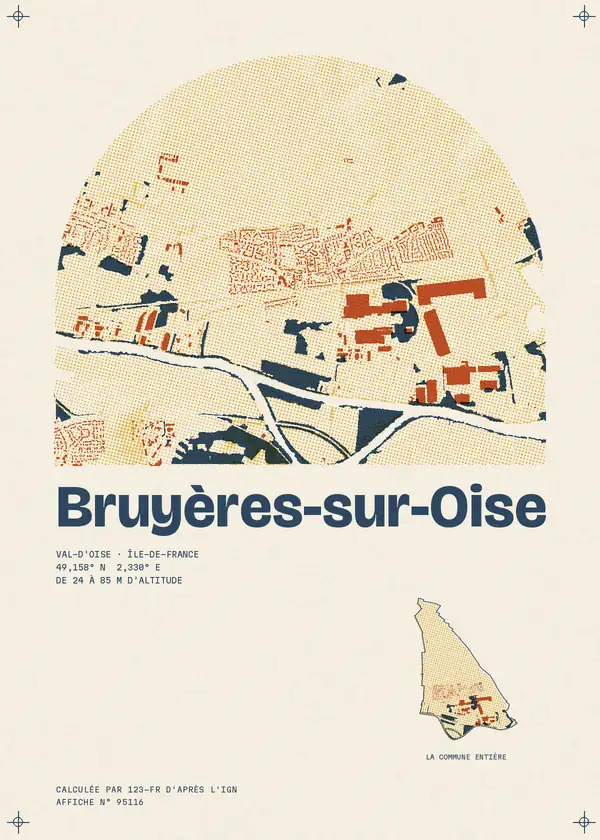 Affiche de Bruyères-sur-Oise, calculée par 123-fr d'après l'IGN