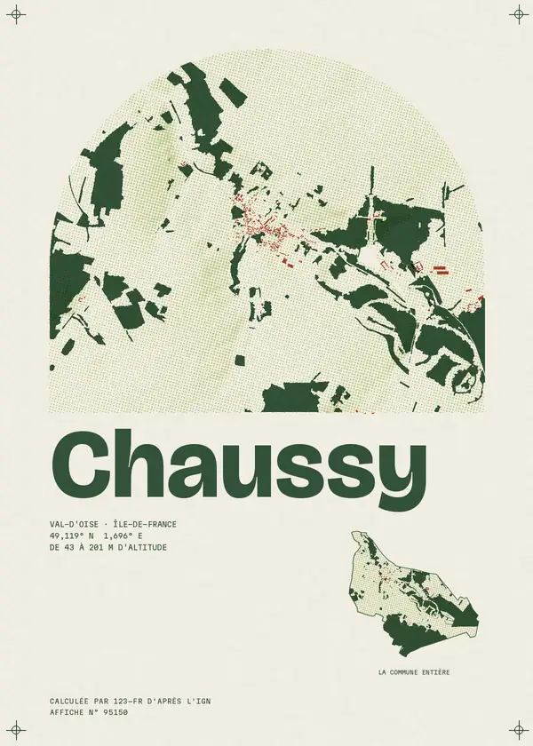 Affiche de Chaussy, calculée par 123-fr d'après l'IGN
