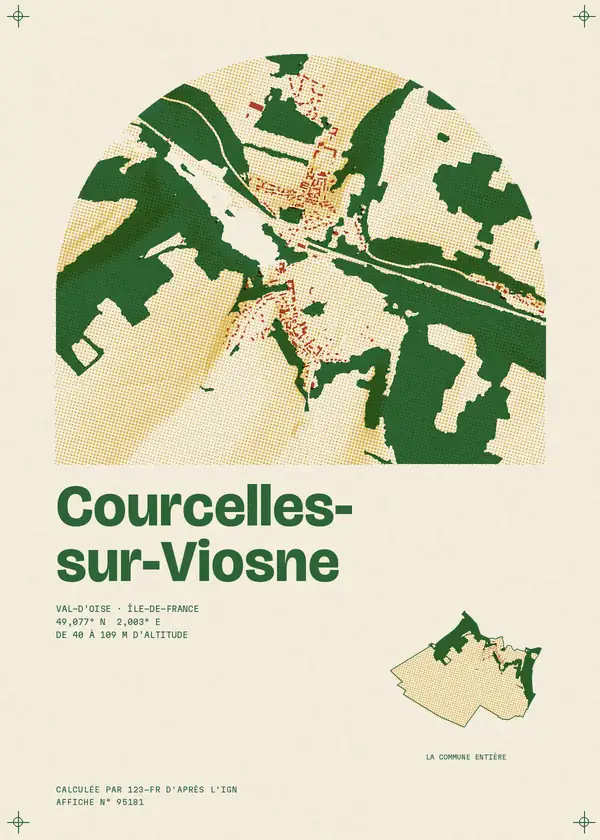 Affiche de Courcelles-sur-Viosne, calculée par 123-fr d'après l'IGN