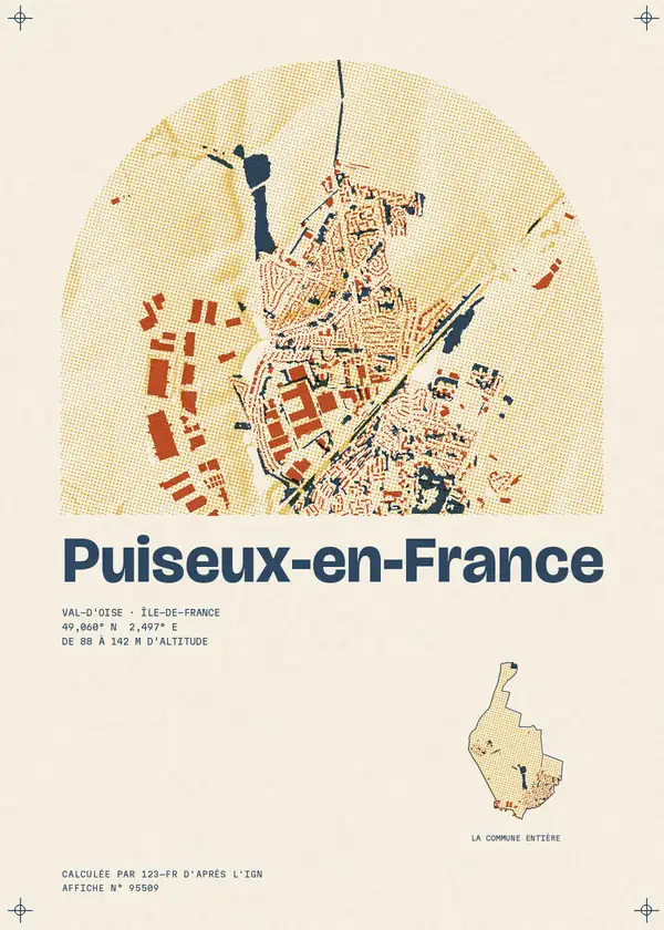 Affiche de Puiseux-en-France, calculée par 123-fr d'après l'IGN