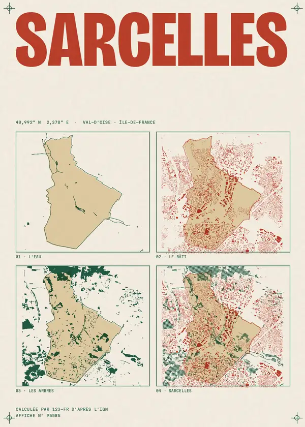 Affiche de Sarcelles, calculée par 123-fr d'après l'IGN