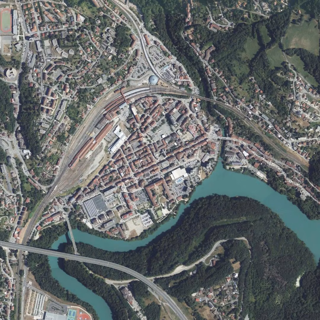 Valserhône aujourd'hui, le centre vu du ciel