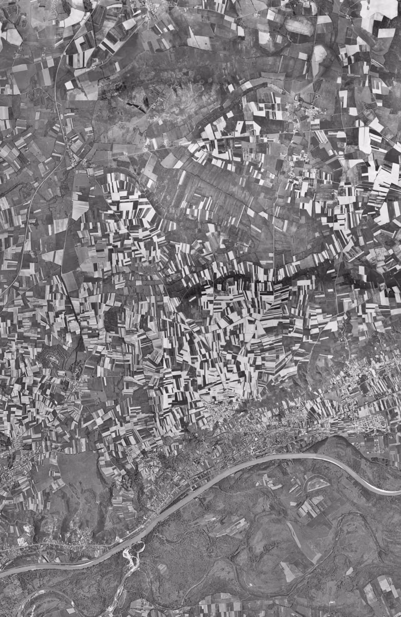 Miribel en 1954, le territoire vu du ciel, au même cadrage