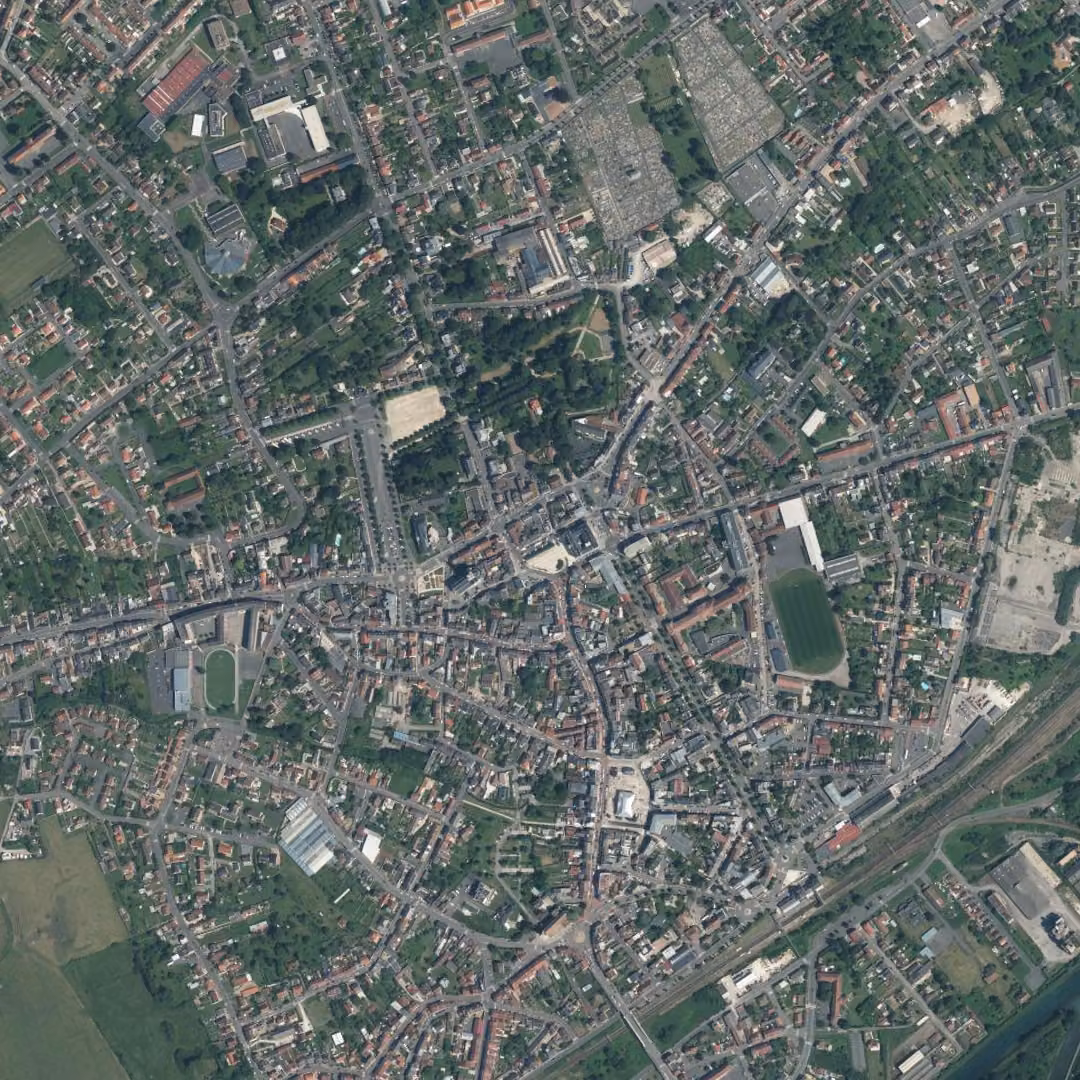 Chauny aujourd'hui, le centre vu du ciel