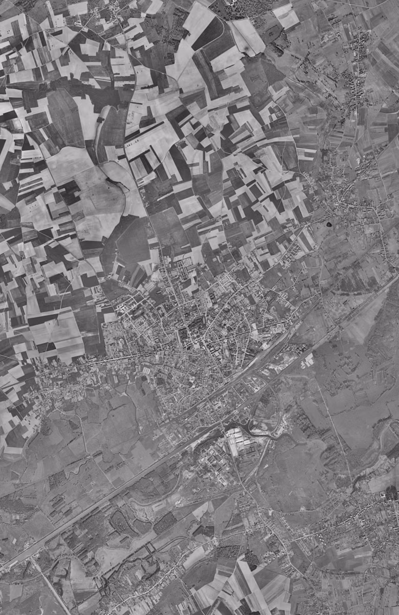 Chauny en 1958, le territoire vu du ciel, au même cadrage