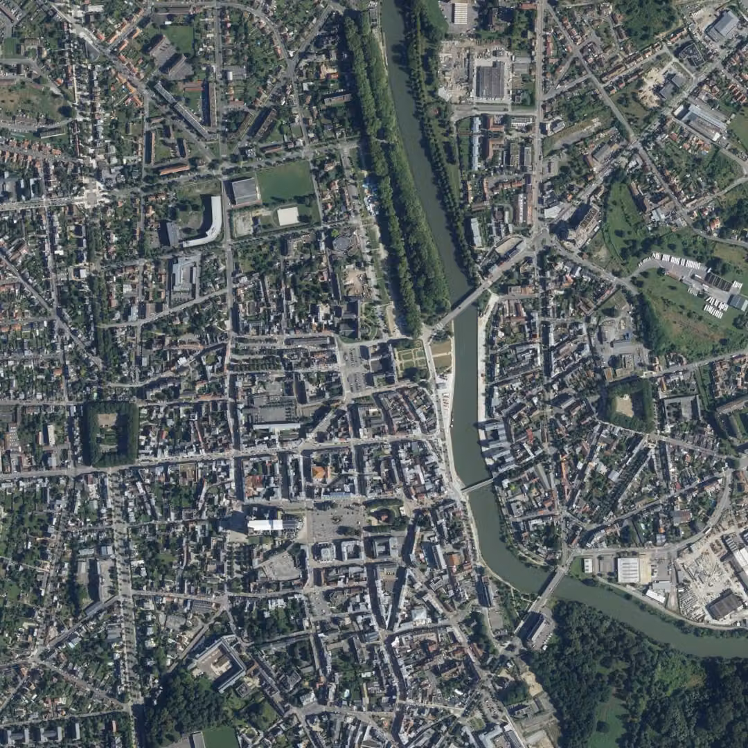 Soissons aujourd'hui, le centre vu du ciel