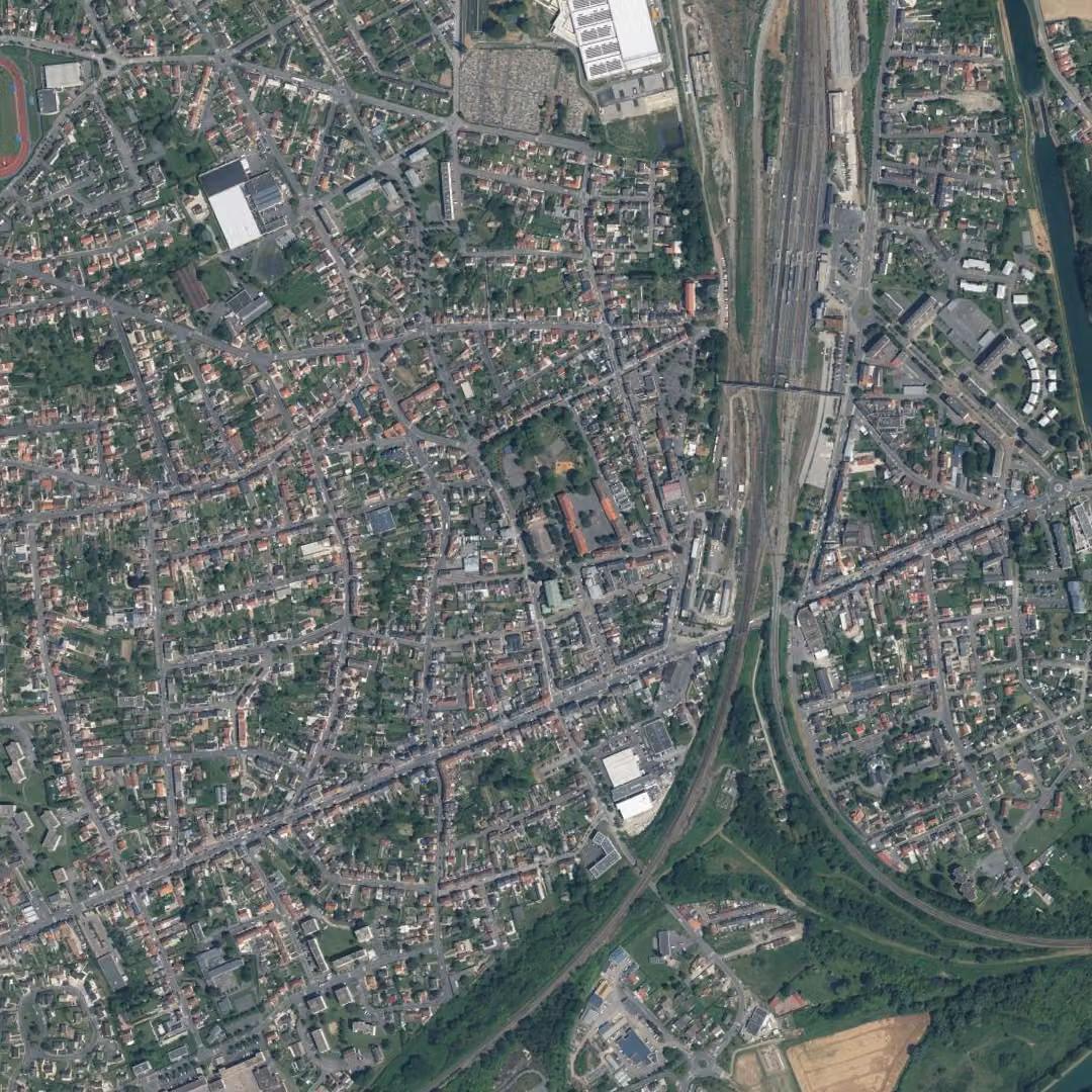 Tergnier aujourd'hui, le centre vu du ciel
