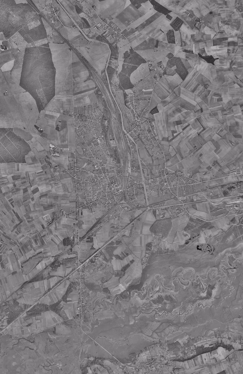 Tergnier en 1956, le territoire vu du ciel, au même cadrage