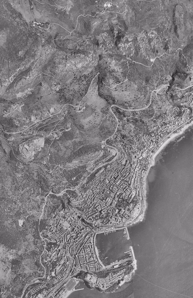 Beausoleil en 1955, le territoire vu du ciel, au même cadrage