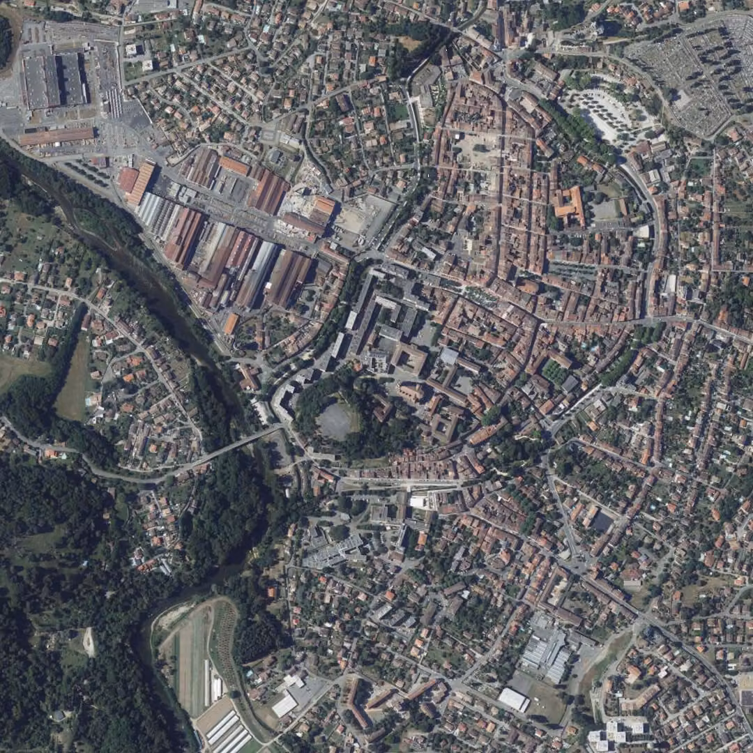 Pamiers aujourd'hui, le centre vu du ciel