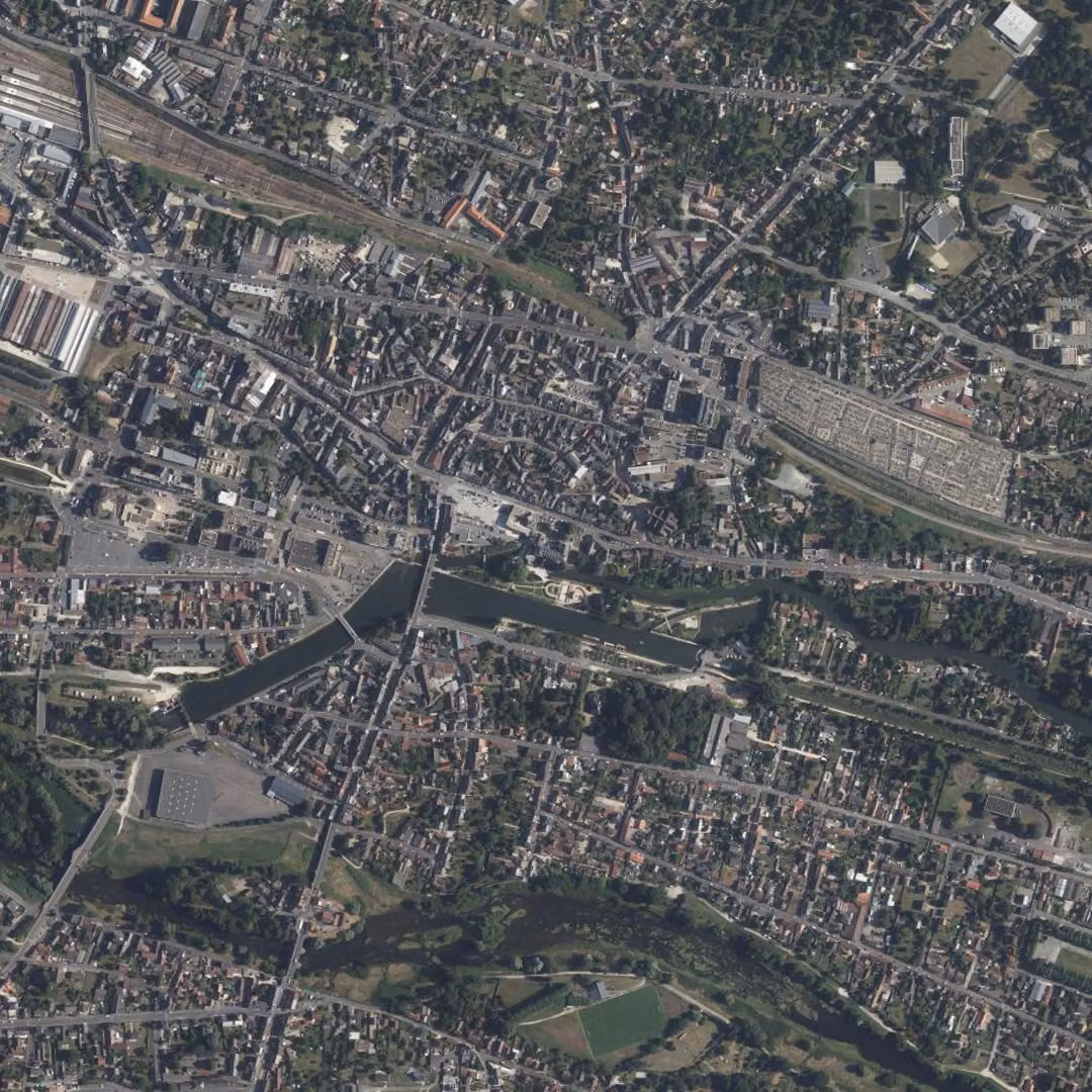 Vierzon aujourd'hui, le centre vu du ciel