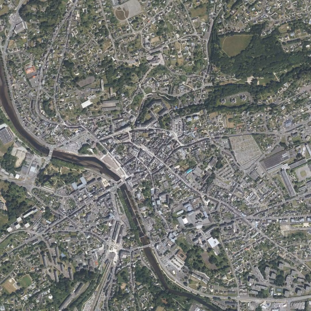 Lannion aujourd'hui, le centre vu du ciel