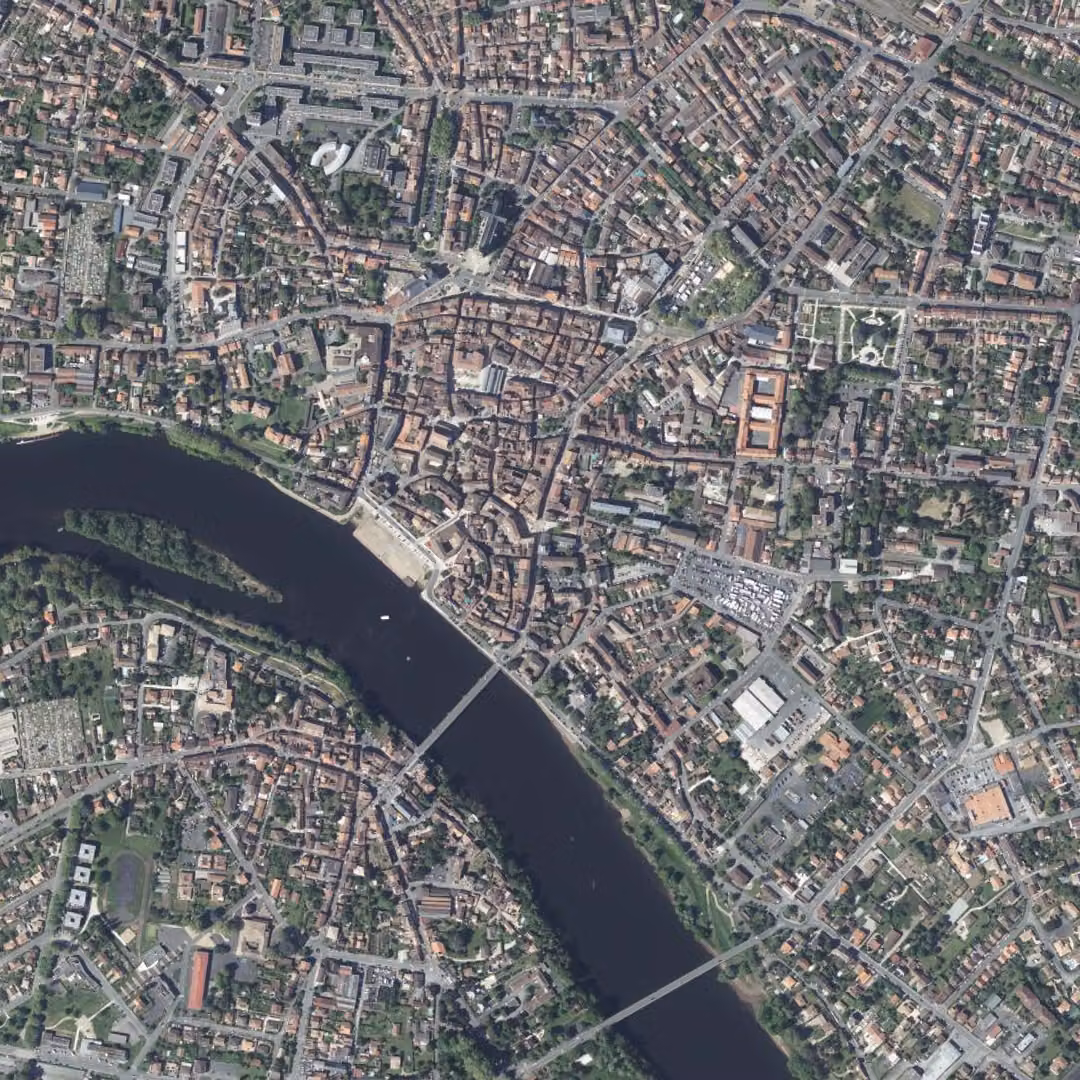 Bergerac aujourd'hui, le centre vu du ciel