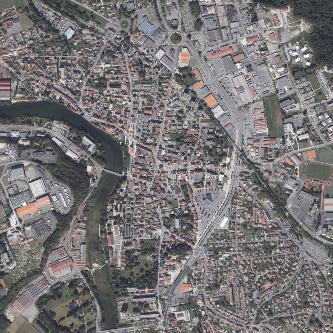 Audincourt aujourd'hui, le centre vu du ciel