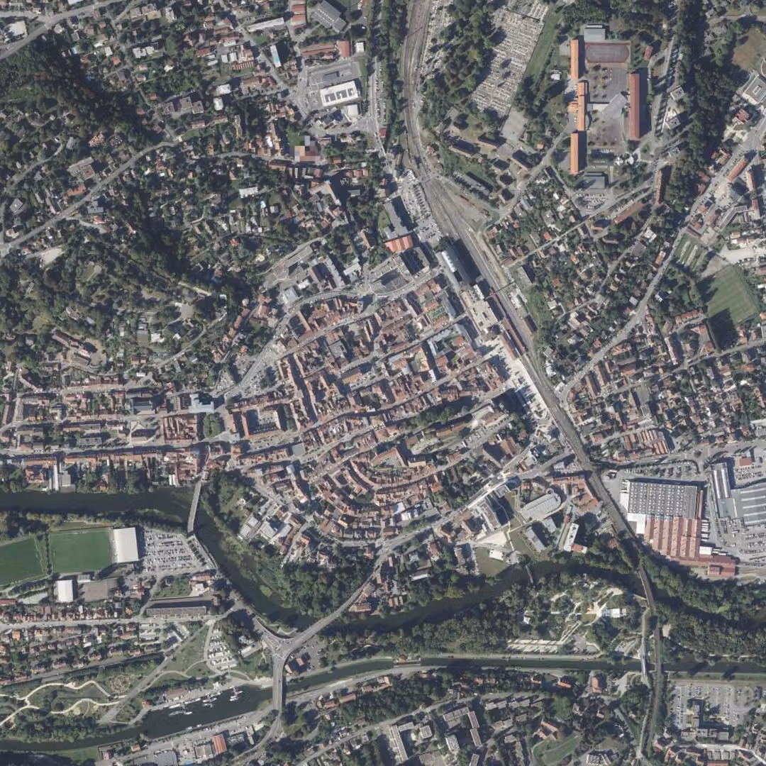 Montbéliard aujourd'hui, le centre vu du ciel