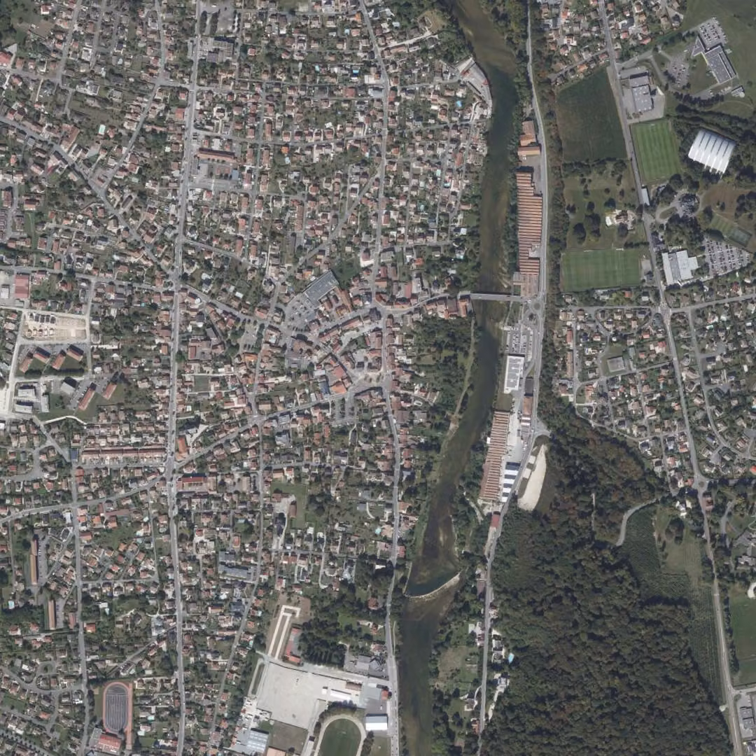 Valentigney aujourd'hui, le centre vu du ciel