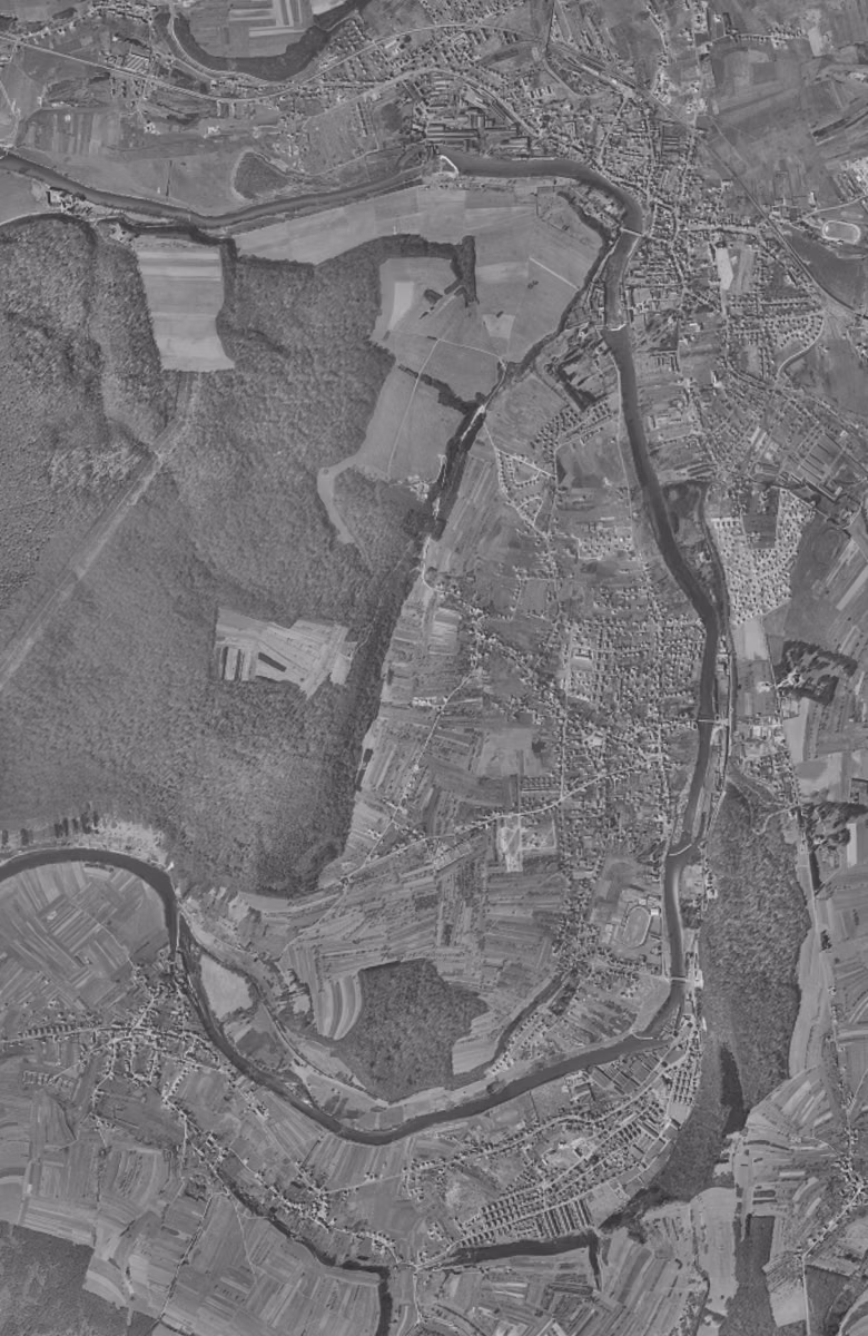 Valentigney en 1956, le territoire vu du ciel, au même cadrage
