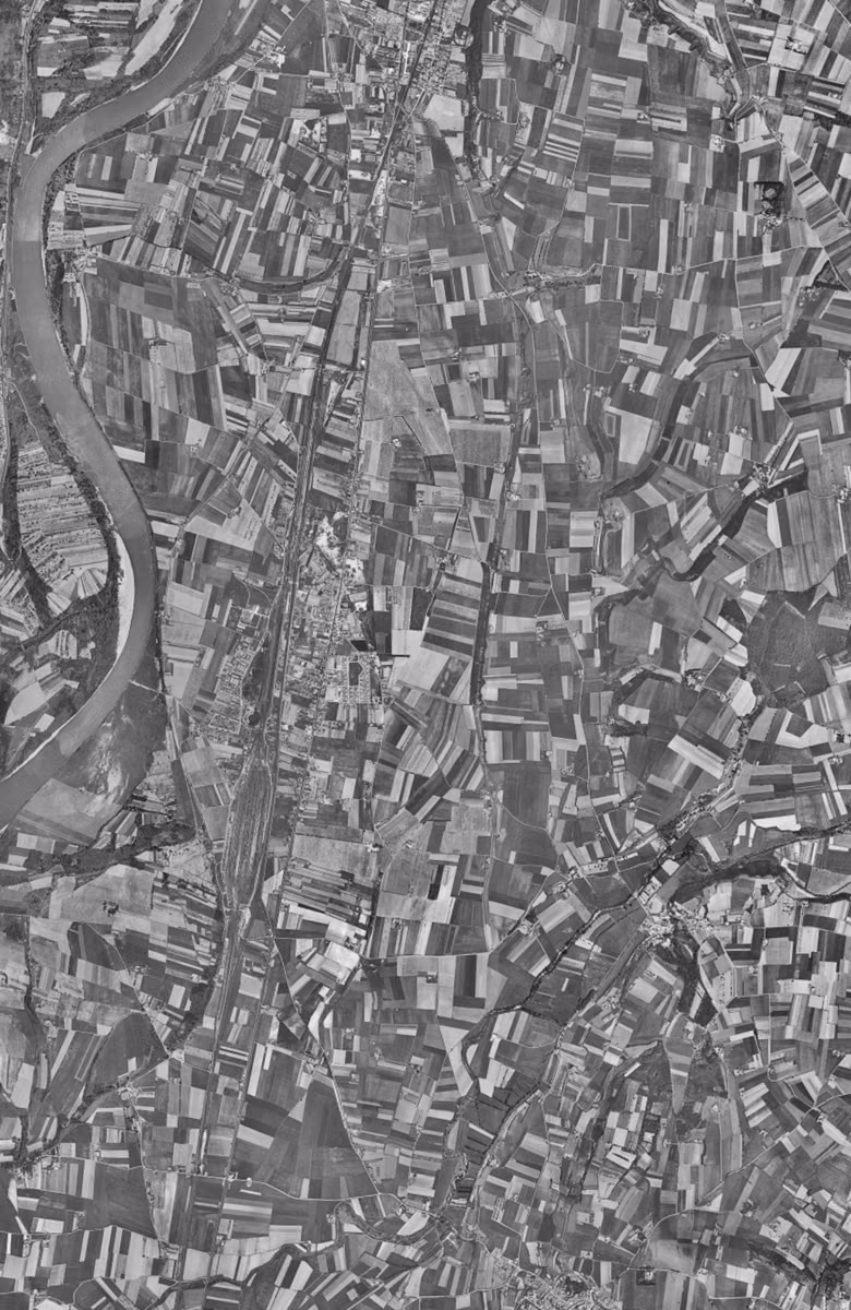 Portes-lès-Valence en 1954, le territoire vu du ciel, au même cadrage