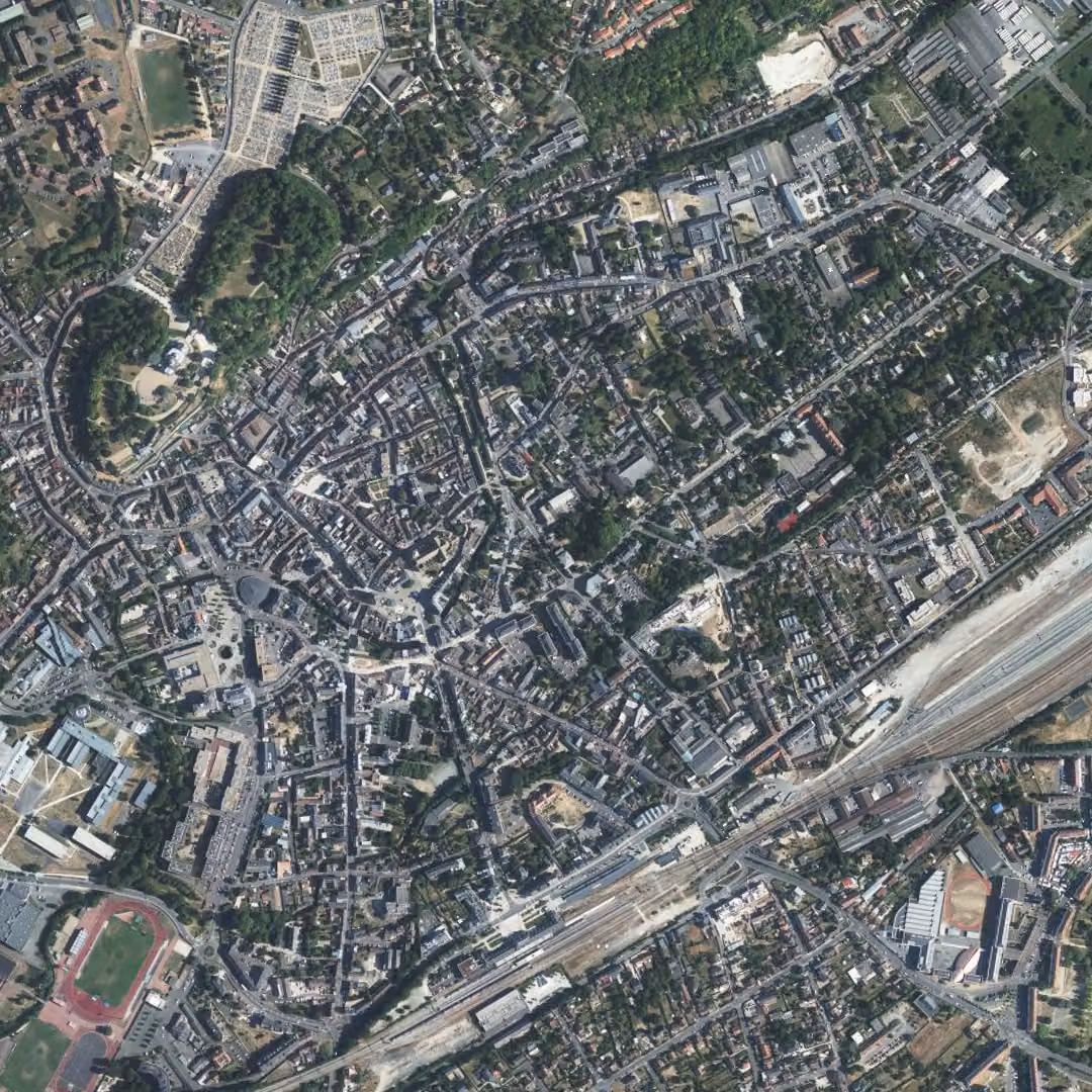 Dreux aujourd'hui, le centre vu du ciel