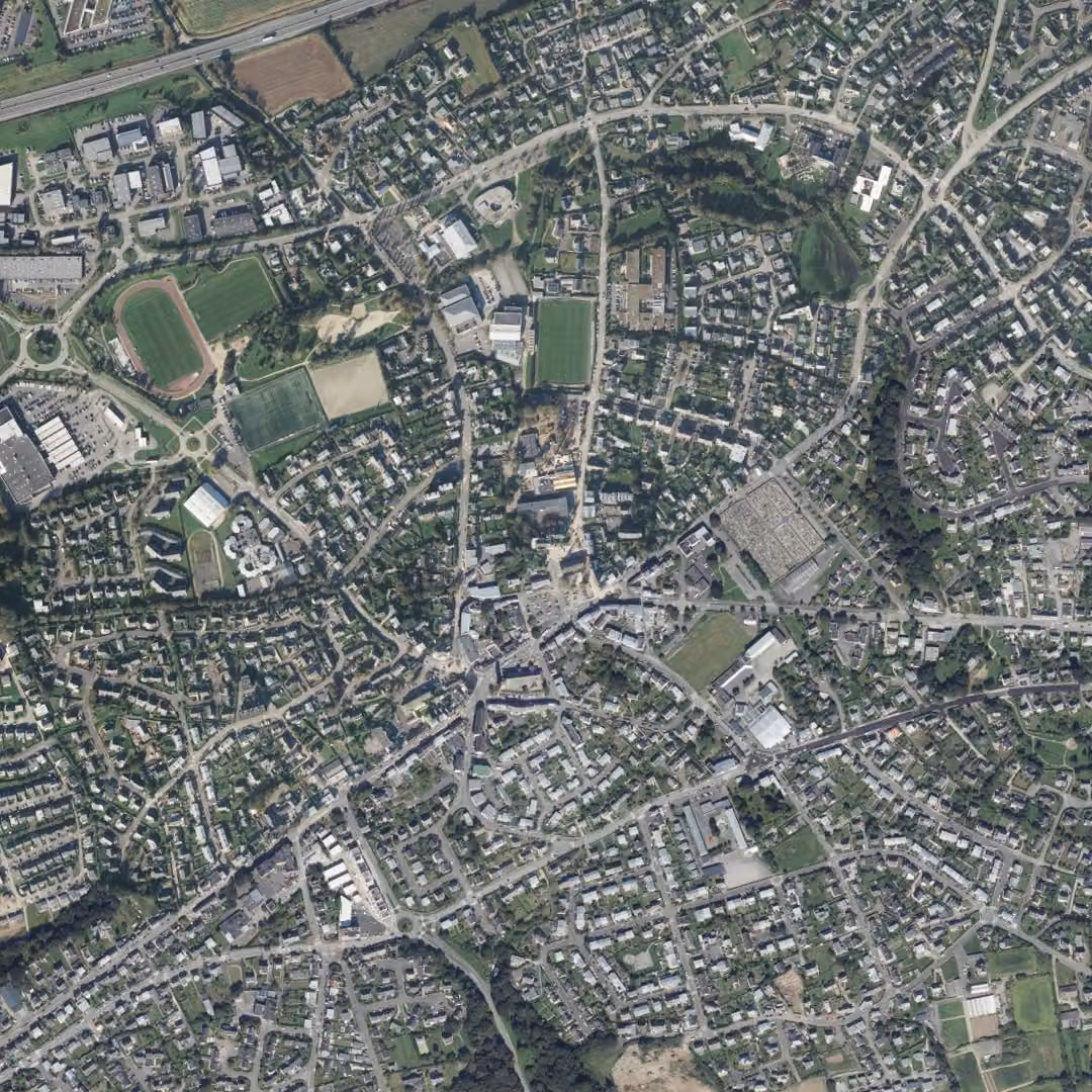 Guipavas aujourd'hui, le centre vu du ciel
